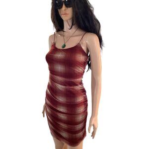 (5 for $25) Forever 21 Red‎ Plaid Mesh Mini Dress size Small